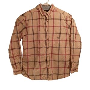 Bit & Bridle western shirt mens L large cream Plaid long sleeve button collar